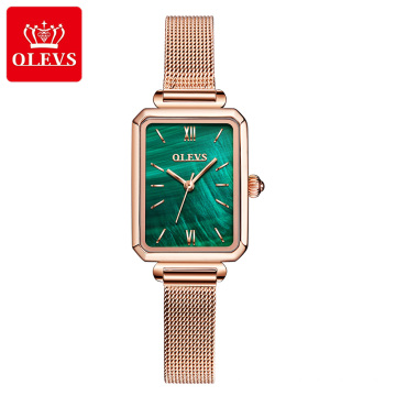 OLEVS benutzerdefiniertes Logo kleine Bestellung High-End-Uhrenfabrik Mesh-Stahlgürtel-Armbanduhr Frauen Quarzwerk quadratische Uhr